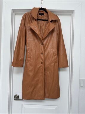 Cotton Candy Tan Faux Leather Longline Trench Coat